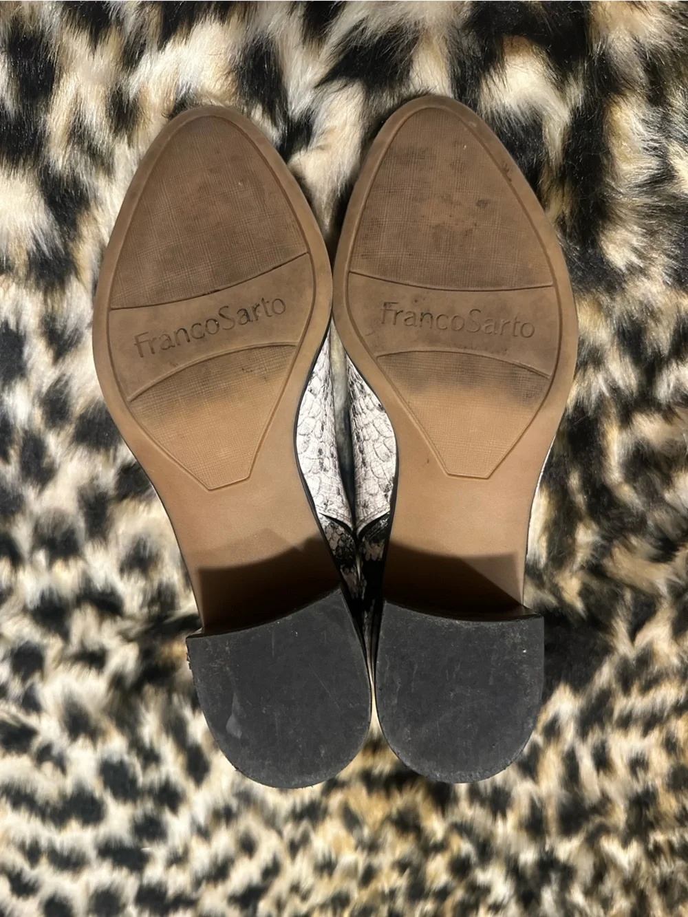 Franco Sarto Snake-Print Ankle Boots in Black and white